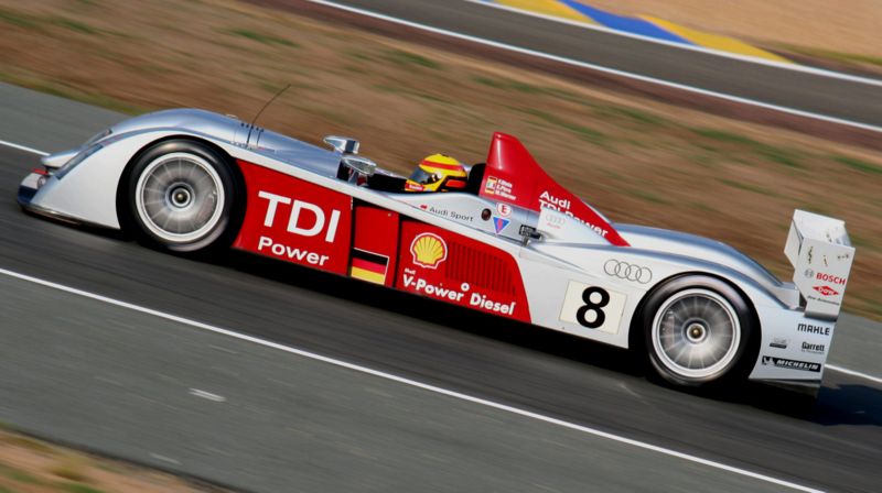 2006 June AUDI R10 race car wins the 24hrs LeMans (France) endurance race.