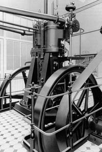The first installed engine working, producing power for a match factory