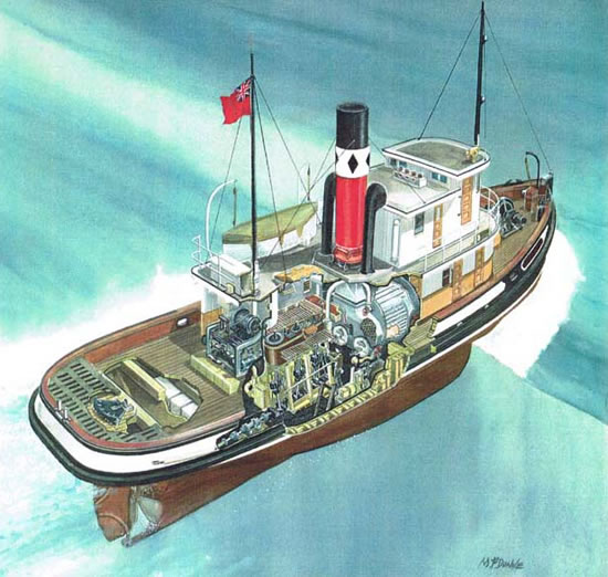 Cutaway of the SS Master, an historic tug in Vancouver